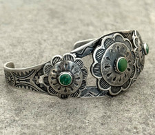 FRED HARVEY ERA 40's Navajo Turquoise TRIPLE CONCHO DOME Sterling Bracelet 7 in - Additional view 3