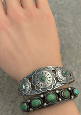 FRED HARVEY ERA 40's Navajo Turquoise TRIPLE CONCHO DOME Sterling Bracelet 7 in - Additional view 5