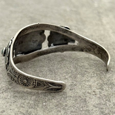 FRED HARVEY ERA 40's Navajo Turquoise TRIPLE CONCHO DOME Sterling Bracelet 7 in - Additional view 6