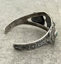 FRED HARVEY ERA 40's Navajo Turquoise TRIPLE CONCHO DOME Sterling Bracelet 7 in - Additional view 7