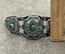FRED HARVEY ERA 40's Navajo Turquoise TRIPLE CONCHO DOME Sterling Bracelet 7 in - Additional view 9