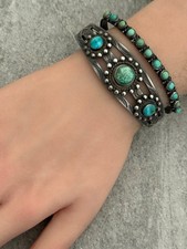 Vintage Fred Harvey Era Navajo Turquoise Dome STAMPED Sterling Bracelet 7 in - Additional view 4