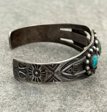 Vintage Fred Harvey Era Navajo Turquoise Dome STAMPED Sterling Bracelet 7 in - Additional view 6