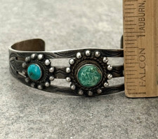 Vintage Fred Harvey Era Navajo Turquoise Dome STAMPED Sterling Bracelet 7 in - Additional view 9