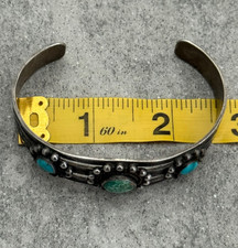 Vintage Fred Harvey Era Navajo Turquoise Dome STAMPED Sterling Bracelet 7 in - Additional view 10