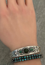 Vintage FRED HARVEY ERA Navajo Turquoise ARROWHEAD Sterling Bracelet 6.8 in - Additional view 1