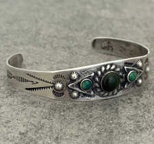 Vintage FRED HARVEY ERA Navajo Turquoise ARROWHEAD Sterling Bracelet 6.8 in - Additional view 2