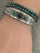 Vintage FRED HARVEY ERA Navajo Turquoise ARROWHEAD Sterling Bracelet 6.8 in - Additional view 4