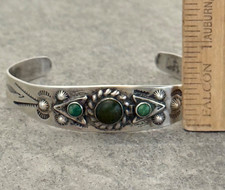 Vintage FRED HARVEY ERA Navajo Turquoise ARROWHEAD Sterling Bracelet 6.8 in - Additional view 8
