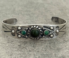 Vintage FRED HARVEY ERA Navajo Turquoise ARROWHEAD Sterling Bracelet 6.8 in