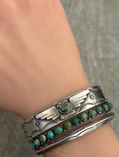 OLD FRED HARVEY ERA THUNDERBIRD Navajo Turquoise Sterling silver Bracelet 7 in - Additional view 1