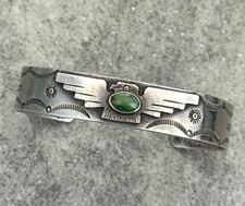 OLD FRED HARVEY ERA THUNDERBIRD Navajo Turquoise Sterling silver Bracelet 7 in - Additional view 2