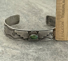 OLD FRED HARVEY ERA THUNDERBIRD Navajo Turquoise Sterling silver Bracelet 7 in - Additional view 11