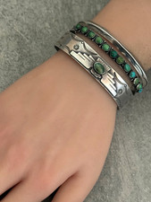 OLD FRED HARVEY ERA THUNDERBIRD Navajo Turquoise Sterling silver Bracelet 7 in - Additional view 4