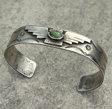 OLD FRED HARVEY ERA THUNDERBIRD Navajo Turquoise Sterling silver Bracelet 7 in - Additional view 3