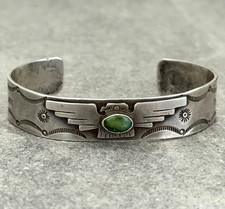 OLD FRED HARVEY ERA THUNDERBIRD Navajo Turquoise Sterling silver Bracelet 7 in