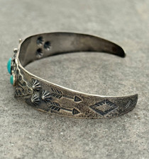 OLD Vintage FRED HARVEY ERA Navajo Turquoise ARROWHEAD Sterling Bracelet 6.9 in - Additional view 5