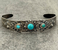 OLD Vintage FRED HARVEY ERA Navajo Turquoise ARROWHEAD Sterling Bracelet 6.9 in