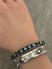 OLD FRED HARVEY ERA Navajo MORNING STAR THUNDERBIRD FLUTED Sterling Bracelet - Additional view 1