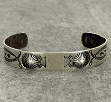 OLD FRED HARVEY ERA Navajo MORNING STAR THUNDERBIRD FLUTED Sterling Bracelet