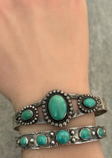 Vintage Fred Harvey era Navajo Turquoise Sterling silver Bracelet 6.9 in - Additional view 1