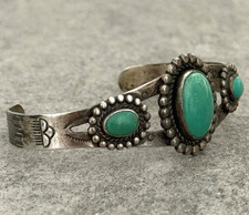 Vintage Fred Harvey era Navajo Turquoise Sterling silver Bracelet 6.9 in - Additional view 2