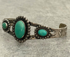 Vintage Fred Harvey era Navajo Turquoise Sterling silver Bracelet 6.9 in - Additional view 3