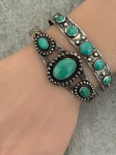 Vintage Fred Harvey era Navajo Turquoise Sterling silver Bracelet 6.9 in - Additional view 4