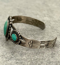 Vintage Fred Harvey era Navajo Turquoise Sterling silver Bracelet 6.9 in - Additional view 5
