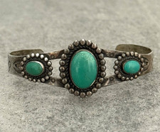 Vintage Fred Harvey era Navajo Turquoise Sterling silver Bracelet 6.9 in