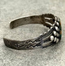 RARE FRED HARVEY ERA Navajo CERRILLOS Turquoise Sterling BUTTONS Bracelet 6.9 in - Additional view 6