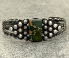 RARE FRED HARVEY ERA Navajo CERRILLOS Turquoise Sterling BUTTONS Bracelet 6.9 in