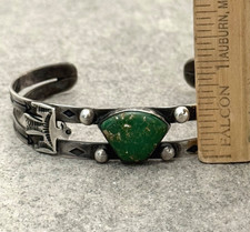 Old Vintage FRED HARVEY era Navajo Thunderbird Turquoise Silver Bracelet 7.25 in - Additional view 8