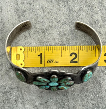 OLD Fred Harvey Era Navajo NO.8 Turquoise Cluster Sterling Bracelet 7 in - Additional view 13