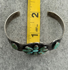 OLD Fred Harvey Era Navajo NO.8 Turquoise Cluster Sterling Bracelet 7 in - Additional view 14
