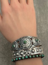 Vintage FRED HARVEY ERA Navajo DOG HORSE BIRDS Sterling Silver Bracelet 7 in - Additional view 1