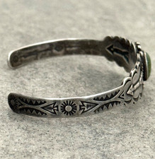 OLD FRED HARVEY ERA Navajo ARROWS Turquoise Scalloped Silver Bracelet 6.75 in - Additional view 7
