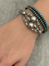 Vintage FRED HARVEY ERA Navajo DOME CONCHO Sterling Silver Bracelet 6.75 in - Additional view 4