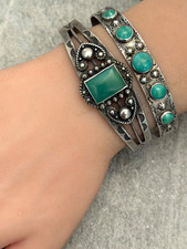 Vintage FRED HARVEY ERA Navajo Turquoise STAMPED Sterling Bracelet 6.75 in - Additional view 4