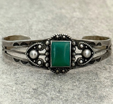 Vintage FRED HARVEY ERA Navajo Turquoise STAMPED Sterling Bracelet 6.75 in