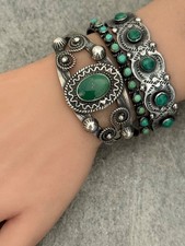 Vintage FRED HARVEY ERA Navajo Turquoise SNAKE CONCHO Sterling Bracelet 6.75 in - Additional view 4