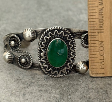 Vintage FRED HARVEY ERA Navajo Turquoise SNAKE CONCHO Sterling Bracelet 6.75 in - Additional view 8