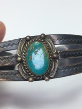 Vintage Sterling Silver Native American Turquoise Fred Harvey Era Cuff Bracelet  - Additional view 1
