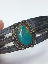 Vintage Sterling Silver Native American Turquoise Fred Harvey Era Cuff Bracelet  - Additional view 2