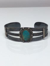 Vintage Sterling Silver Native American Turquoise Fred Harvey Era Cuff Bracelet  - Additional view 8