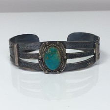 Vintage Sterling Silver Native American Turquoise Fred Harvey Era Cuff Bracelet 