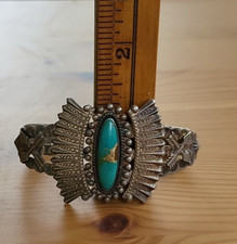 FRED HARVEY Era  Turquoise  & Sterling Arrows Cuff Bracelet Rare Vintage - Additional view 16
