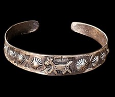 Fred Harvey Era Sterling Horse Corn Arrows Vintage Cuff Bracelet