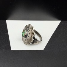 Vintage Fred Harvey Era Sterling Silver Concho Green Turquoise Size 5 Ring 4.9g - Additional view 3