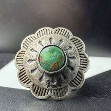 Vintage Fred Harvey Era Sterling Silver Concho Green Turquoise Size 5 Ring 4.9g - Additional view 7